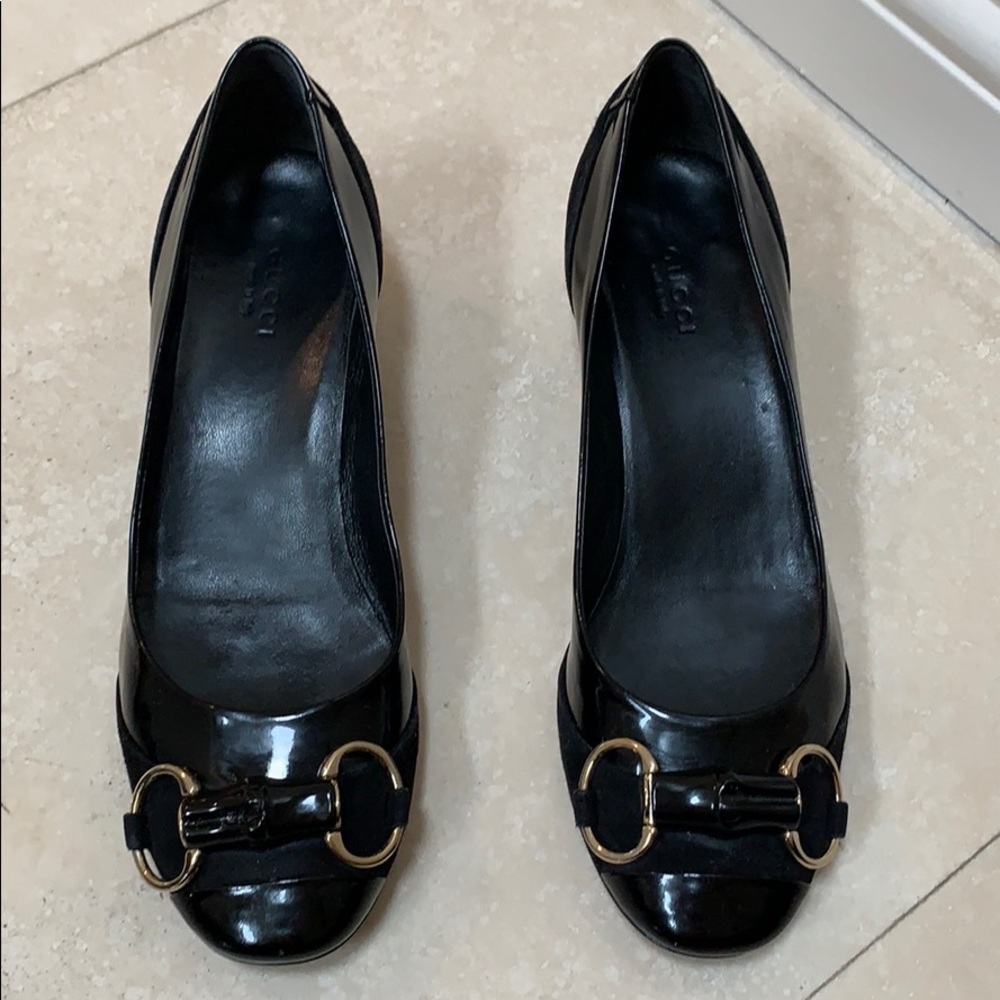 GUCCI Black Suede & Patent Ballet Flat. 7M